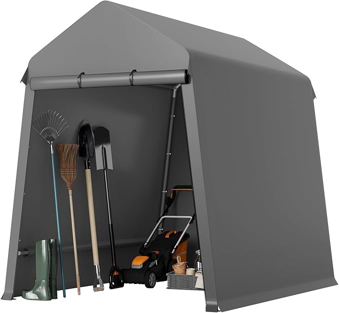 Wpond Outdoor Storage Tent 6 * 8 FT,Storage Shelter Shed,Waterproof Carport with Roll Up Doors & Vents Outdoor Storage Shed for Atv,Bike, Motorcycle, and Gardening Tools-GREY, Gray