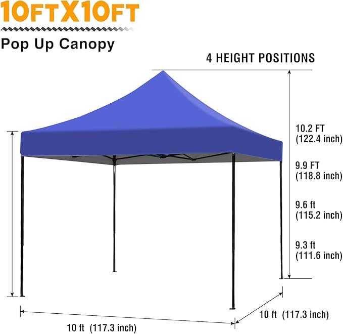 BestOffice Canopy Tent, 10X10 FT Pop Up Canopy Outdoor Instant Tent Slant Legs with Carrying Bag, Portable Gazebo Shelter for Patio Deck Garden and Beach