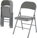 DUMOS 6 Pack Folding Chairs with Padded Cushion and Back - PU Leather Stackable Portable Dining Chiars Set, for Home and Office, Conference, Wedding, Party, Patio, Garden, for Indoor Outdoor, Grey