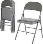 DUMOS 6 Pack Folding Chairs with Padded Cushion and Back - PU Leather Stackable Portable Dining Chiars Set, for Home and Office, Conference, Wedding, Party, Patio, Garden, for Indoor Outdoor, Grey