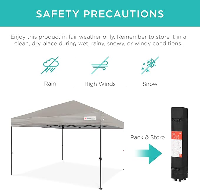 Best Choice Products 10x10ft Pop Up Canopy Tent, Outdoor Shade, 1 Person 1 Minute Set Up, Carry Case, 4 Weight Bags - Light Gray
