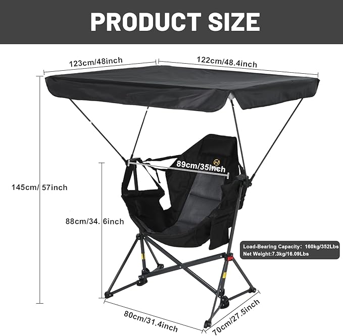 Nice C Hammock Camping Chair with Canopy, Portable Swinging Camping Chair with Shade, Outdoor Folding Swinging Umbrella Chairs, Rocking Camping Chairs, with Adjustable Canopy, Cup Holder (2 Pack)