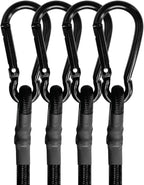 80in 4 Pcs Bungee Cords with Carabiner Hooks Heavy Duty, Outdoor Black Bungee Straps, Strong Industrial Grade Elastic Bungee Rope for Securing Tarps, Luggage, Tents，Bikes or Garden Tidying