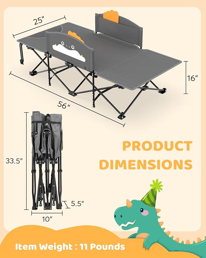 ZENPETIO Kids Camping Cot, Foldable Toddler Bed with Safety Rails & Glow-in-The-Dark Blanket, Sturdy Portable Design for Travel, Indoor Outdoor Cot for Toddlers Kids