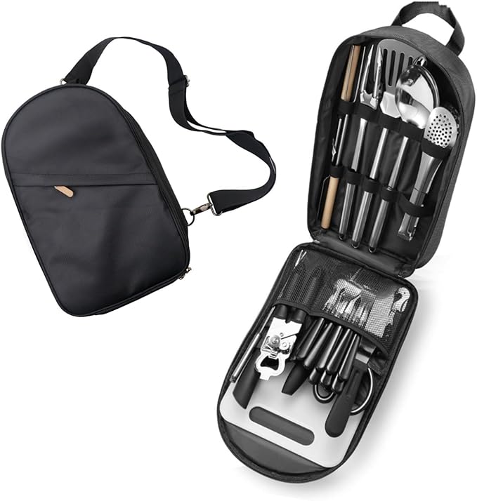 27-Piece Backpack Camping cookware Set, Portable Camping kitchenware Set for Barbecue, Outdoor Cooking, Picnic and Adventure Camping cookware Storage