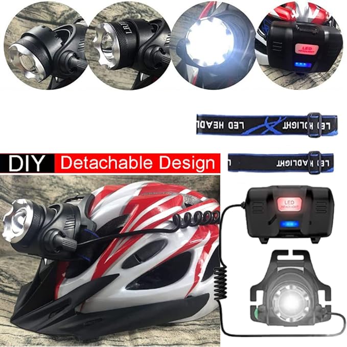 Rechargeable LED Headlamp, USB Input and Output, Super Bright, 3Pcs Battery, 15 Hours Runtime, Perfect for Camping, Fishing, Running, Biking