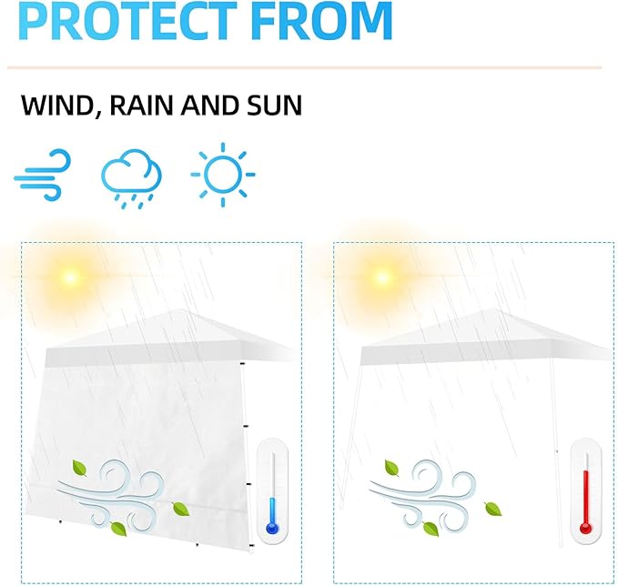 Joramoy Canopy Tent Sidewalls for 10×10 Slant Leg Pop Up Canopy Frame, Instant Sunwall with with Waterproof and UV Protection Layer, Tent Side Panels Shade Wall, 1 Pack Sidewall Only(White)