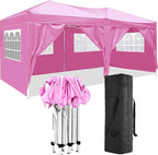 10x20 Pop Up Canopy Tent Heavy Duty with 6 Removable Sidewalls, Water Resistant, UV-Resistant, Portable Outdoor Instant Event Shelter for Parties, Weddings, Camping, Pink