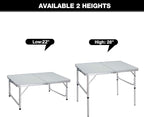 Aluminum Folding Table 4 Foot, Adjustable Height Lightweight Portable Camping Table for Picnic Beach Outdoor Indoor, White 48 x 24 inches