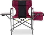 Director Camping Chair with Cooler Bag & Foldable Side Tray - 400lbs Heavy Duty Outdoor Folding Lawn Chair, Portable Camp Chair for Backyard, Fishing, Beach (Wine Red)