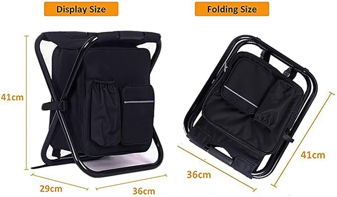 HANERDUN 3 in 1 Backpack Stool Cooler Chair, Foldable Camping Fishing Stool, Portable Backpack Chair for Outdoor Hiking Walking,Black
