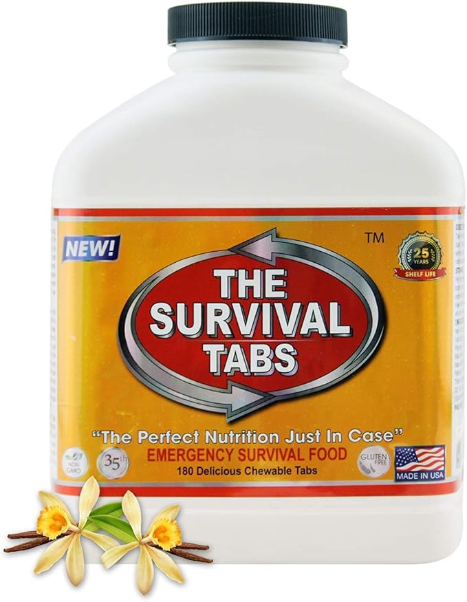180 tabs Survival Tabs 15-Day Emergency Survival MREs Meals Ready-to-eat Bugout for Travel Camping Boating Biking Hunting Activities Gluten Free and Non-GMO 25 Years Shelf Life - Vanilla Malt Flavor