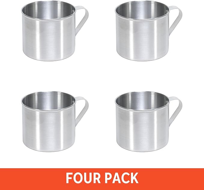 IMUSA 4 Pack 0.7 Quart Aluminum Mug for Stovetop Use or Camping, Silver