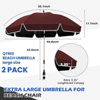 2Pack 48.8 inch Large Beach Umbrella with Clamp Sun Shade for Beach Chair, 360°Adjustable UV Protection Golf Umbrella with Clip for Stroller Wheelchair Camping Chair