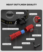 LED Rechargeable Headlamp for Adults - Hard Hat Light Running Head Lamp with Red Light, Magnet, 180° Tilt, 7 Modes, Detachable Flashlight & Headband, Outdoor, Emergency 1PC, Red