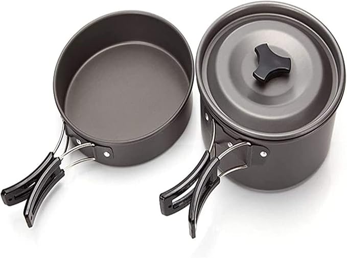 Camping Cookware Camping Pot Outdoor Cooking Set Mountaineering Backpacking Tableware Kit for Travel Hiking Picnic Black Picnic Utensils