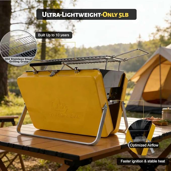 Ranger Portable Charcoal Grill – Compact Lunchbox‑Style Folding BBQ for Camping, Beach & Tailgating | Dual‑Zone Heating, Stainless Steel Body, Quick Setup, Includes Tong & Cleaning Brush