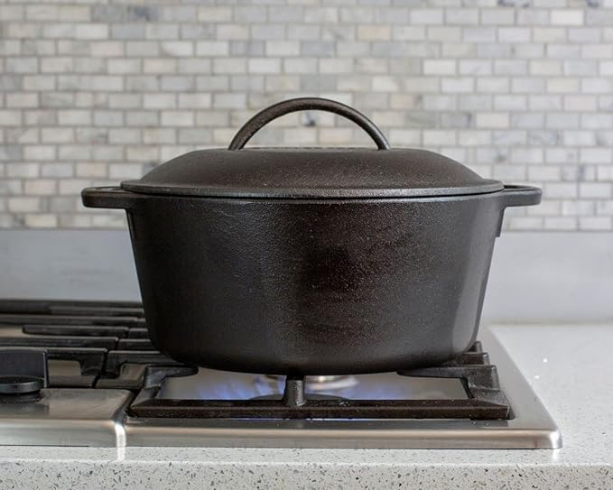 Lodge 5 Quart Cast Iron Dutch Oven. Pre-Seasoned Pot with Lid and Dual Loop Handle