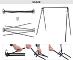 REDCAMP Swing Outdoor Campfire Grill Stand - Collapsible Campfire Cooking Rack with 6 Hooks & Iron Grill Grate, Portable Dutch Oven Hanger for Camping, Hiking, Cookware, Bonfire, Rectangle