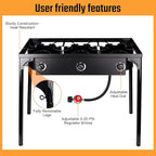 3 Burner Propane Gas Stove, 200,000 BTU Outdoor Camping Cooker with Removable Legs, 0-20 PSI Regulator & Hose, Heavy-Duty Cast Iron Stand for Backyard Cooking, BBQ, Frying & Boiling