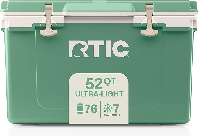RTIC Ultra-Light 52 Quart Hard Cooler Insulated Portable Ice Chest Box for Beach, Drink, Beverage, Camping, Picnic, Fishing, Boat, Barbecue, 30% Lighter Than Rotomolded Coolers