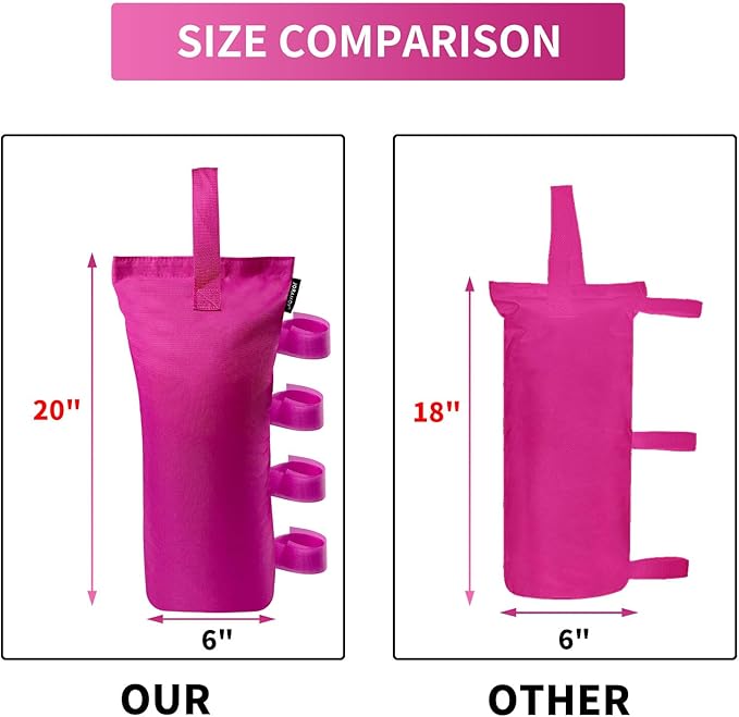 Joramoy Heavy Duty Canopy Weight Bags(120LBS) for Pop up Canopy Tent, Leg Canopy Weights Sand Bags for Instant Outdoor Sun Shelter Canopy/Patio Umbrella,Set of 4, Pink(Without Sand)