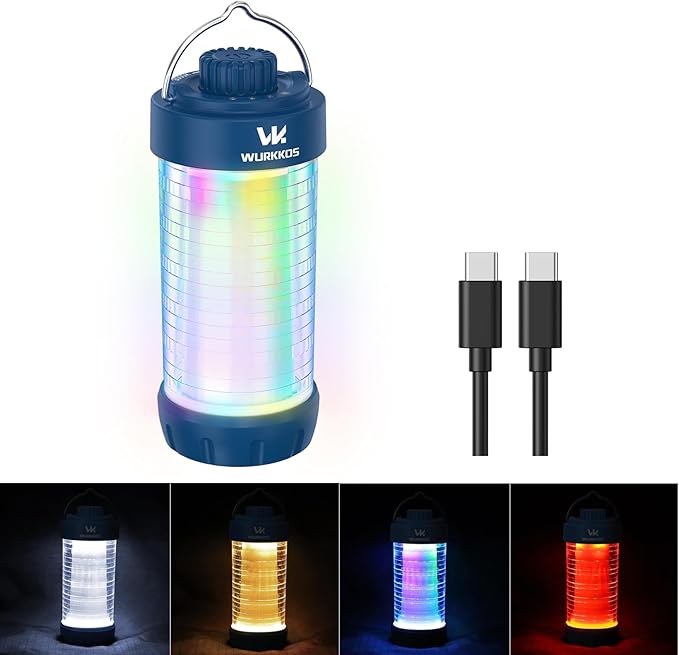 Wurkkos CL01 Camping Lantern Rechargeable, 550LM Led Lantern with Magnet Base, RGB light, Up to 300H Runtime, Camping Essentials, IP66 Waterproof Tent Light for Power Outages, Emergency, Camping, Blue