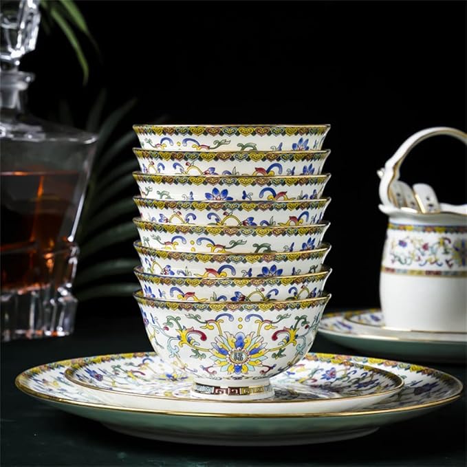 Enameled Bone China Tableware Set Bowl Plate Spoon Chopsticks and Household Set