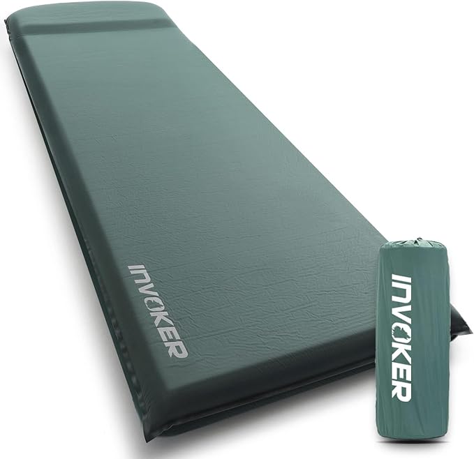 3.15" Self Inflating Camping Sleeping Pad, Ultra-Thick Elasticity Foam Fast Inflating 4-Season Insulated Durable Camping Mat Air Mattress with Pillow, for Tent, Car, Camping, Traveling, Green