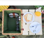 Portable Rattan Picnic Basket Set with Shoulder Strap - Insulated Outdoor Picnic Box with Cover & 4-Piece Tableware for Camping and Outdoor Activities