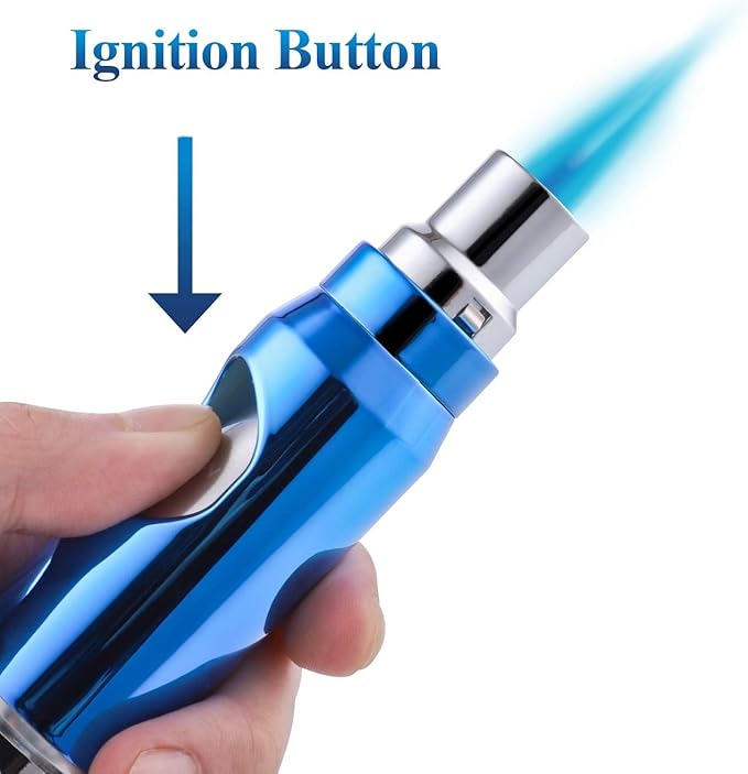 Ice Blue Torch Lighter, Refillable Butane Torch Lighters Adjustable Jet Flame Windproof Lighter for Grill Pocket BBQ Camping (Gas Not Included)