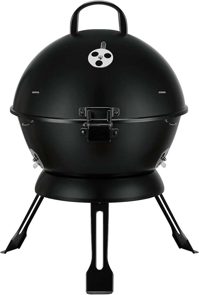 14-Inch Portable Barbecue Grill,Outdoor Small Grill with Dual Venting System and Warming Rack for Picnic, Camping, Backyard,Black