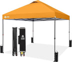 CROWN SHADES 10x10 Pop Up Canopy - Patented Center Lock One Push Instant Outdoor Canopy Beach Tent with STO-N-Go Bag 8 Stakes & 4 Sand Bags，Orange