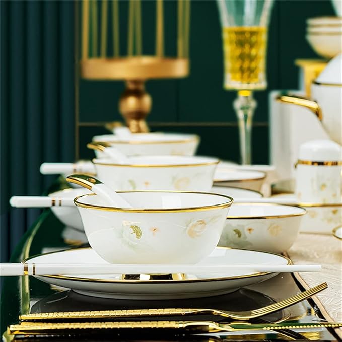 58 Piece Europe Bone China Tableware Sets Food Bowl Sushi Dishes Ramen Plates Chopsticks Dinner Set Utensils for Kitchen