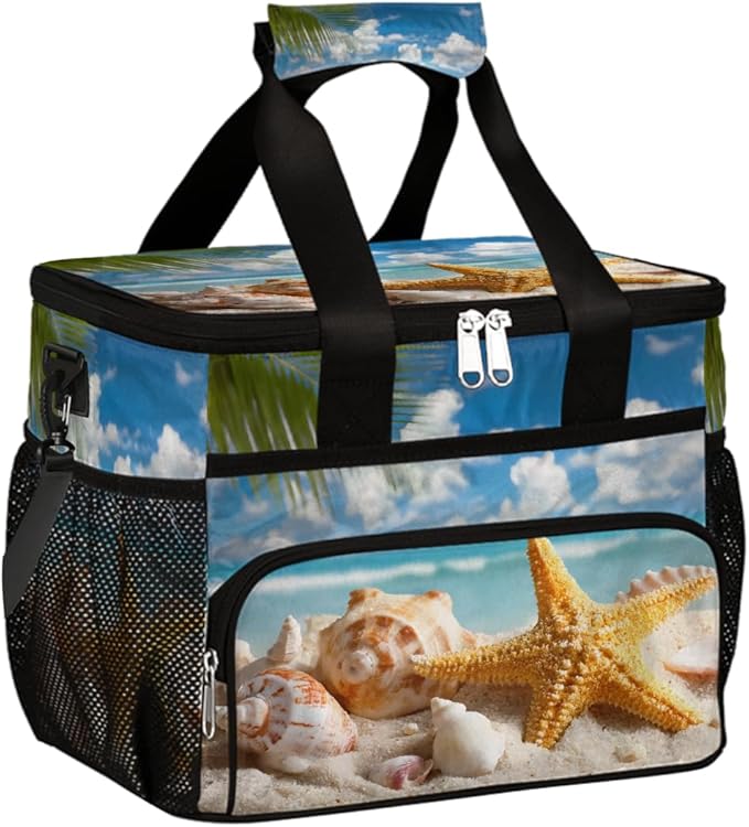 Beach Ocean Starfish Seashells Soft Cooler Bag Insulated Lunch Box for Men & Women, Large Leakproof Lunch Bag Portable Beach Cooler for Work, Picnic, Road Trips,Fishing, Travel, Camping,A-5