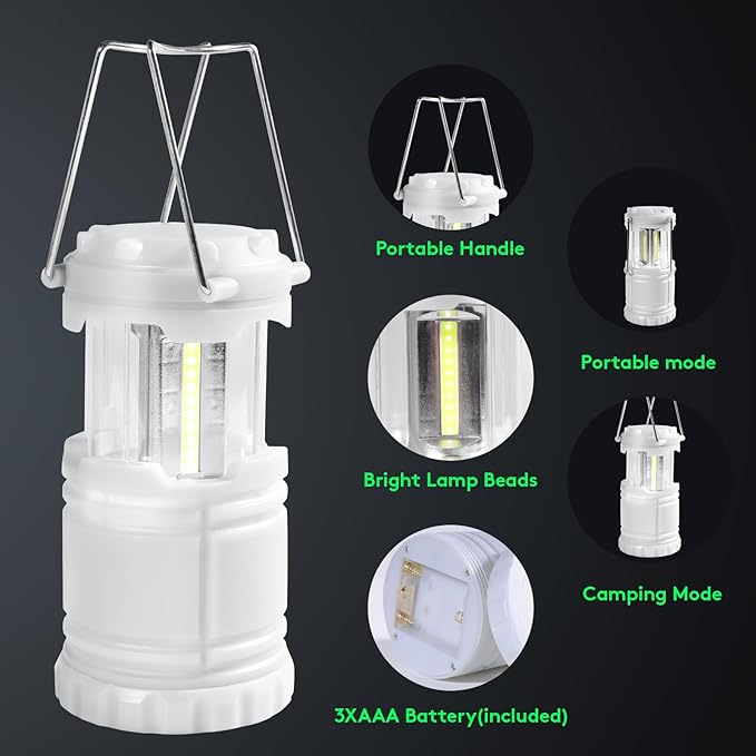 KUNHE LED 60 Pack Glow-in-The-Dark Camping Lanterns Battery Powered (Includes 180 AA Alkaline Batteries) 350 Lumens IPX4 Water Resistant Lanterns for Power Outages Emergency Hurricane Storms