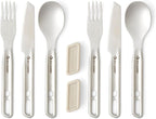 Sea to Summit Detour Stainless Steel Camp Cutlery Set, 2 Person (2 Knives, Forks, Spoons, w/Silicone Keeper)