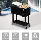 VINGLI 80 Quart Rolling Ice Chest, Portable Patio Party Bar Drink Cooler Cart, with Shelf, Beverage Pool with Bottle Opener