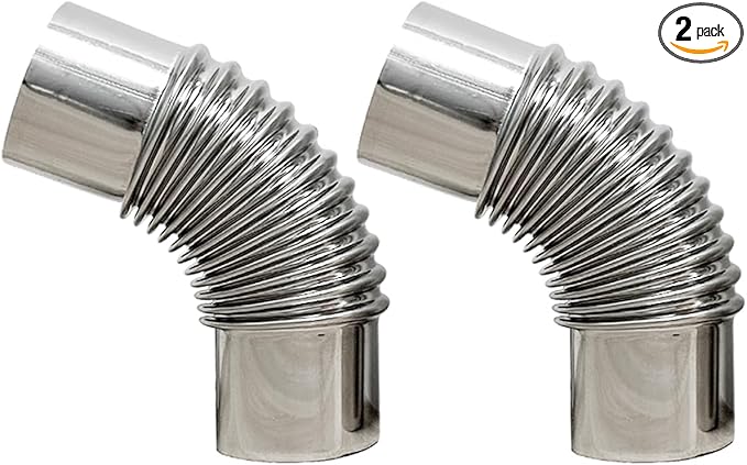 SoloWilder Wood Stove Pipe 2pcs 45 Degree Stainless Steel Chimney Tube 2.36" Stovepipe for Camping Tent Stove