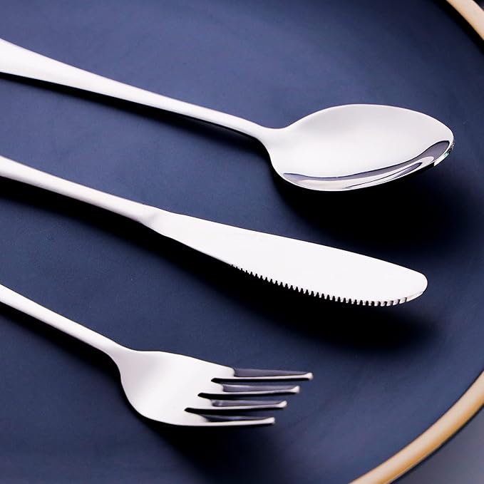 Travel Utensils with Case,SAOHYPEI Portable Silverware Set for Work, 4-Piece Stainless Steel Portable Cutlery Set,Lunch Box for Camping Work School, Include Fork Spoon Knife, Dishwasher Safe,Silver