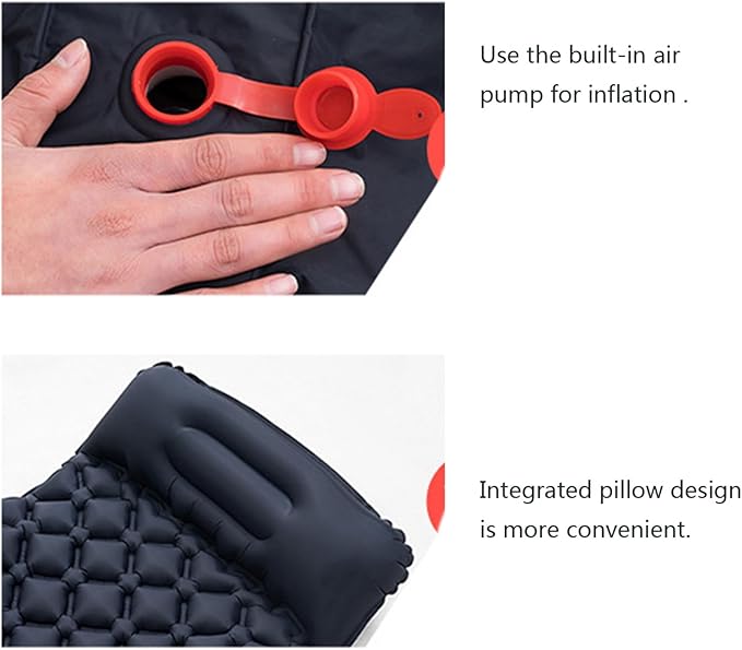 QINGFAN Outdoor Camping Inflatable Mattress Sleep Pad with Pillows Travel Mat Folding Bed Light Weight Air Cushions