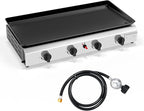 Bonnlo 4 Burner Portable Propane Griddle, 40,000BTU Gas Grill with Enameled Tray, Rolling Flat Top Gas Grill with Electronic Ignition & Regulator for Outdoor Camping Cooking BBQ