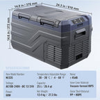 VEVOR NLS35, 12 Volt Car Refrigerator Fridge, 25Liter(26.4qt) Dual Zone Portable Freezer, -4℉-68℉ Adjustable Range, 12/24V DC and 100-240V AC Compressor Cooler for Outdoor, Camping, RV, Grey