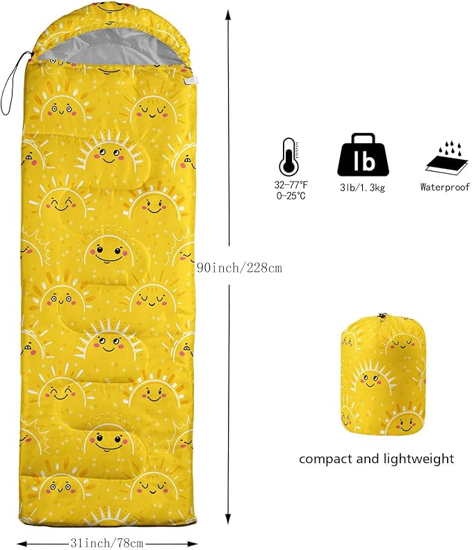Kids Sleeping Bag for Boys Girls,Blue Ripples Print-Lightweight Warm Portable Outdoor Indoor-Waterproof Cold Weather Resistant Sleeping Bag for Camping Hiking