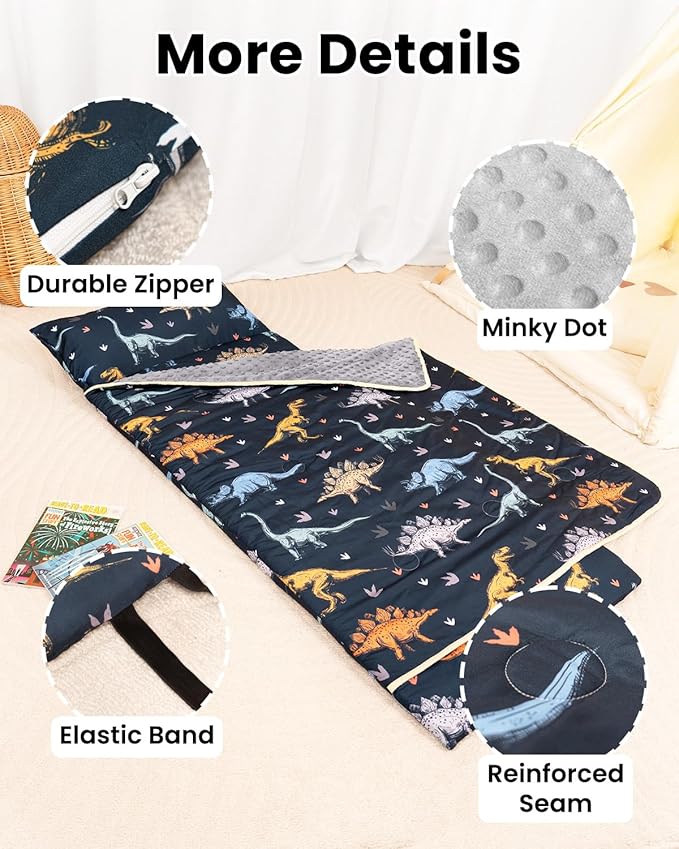 Primlect Toddler Thickened Foam Nap Mat with Pillow, Extra Large 55"x35", Soft, Supportive Sleeping Bag with Detachable, Washable Cover, for Sleepover, Home, Travel, Boys and Girls
