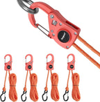 Ayaport Rope Ratchet Tie Down with Safety Lock Clip 1/4" x 12' Heavy Duty One-Piece Adjustable Kayak Straps for Tent, Tarp, Canopy Tie Downs, 4Pk Orange