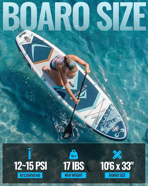 10'6''x33''Inflatable Stand Up Paddle Board, 400lbs Extra Wide Stand Up Paddleboard with Kayak Seat, Anti-Slip EVA Deck Premium SUP Accessories Kit, Non-Slip Stable Deck Boat for Yoga Fishing Surf