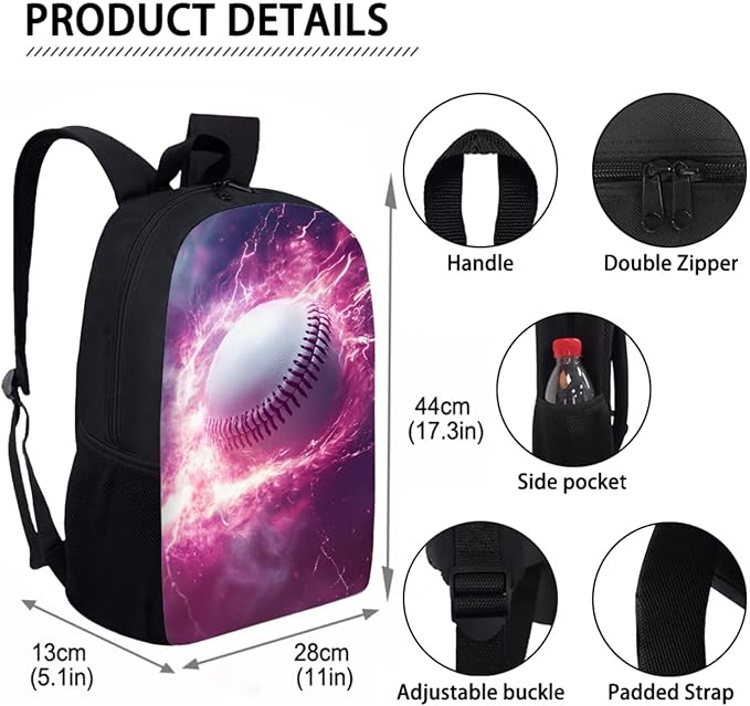 Baseball Backpack for Boys 12-14 School Boy Backpack with Lunch Bag Pencil Boxes for School Kindergarten Elementary Middle Kids Backpacks for Teen Mochilas Escolares Para Niños