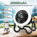 Camping Fan Rechargeable Camping Lantern-40Hrs,20000mAh Cordless Battery Operated Oscillating Fan Light with Remote,Hanging Hook and Magnetic Base, for Tents, Outdoor, RV, Outage（Black）
