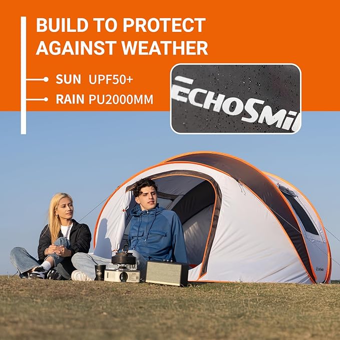 EchoSmile Instant Pop Up Camping Tent, 2/4/6 Person, Easy Setup Tent, Water Resistant Dome, Portable with Carry Bag